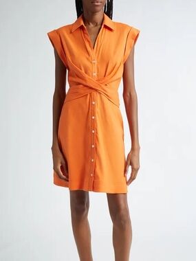 Veronica Beard Orange Twist-Front Mini Shirt Dress